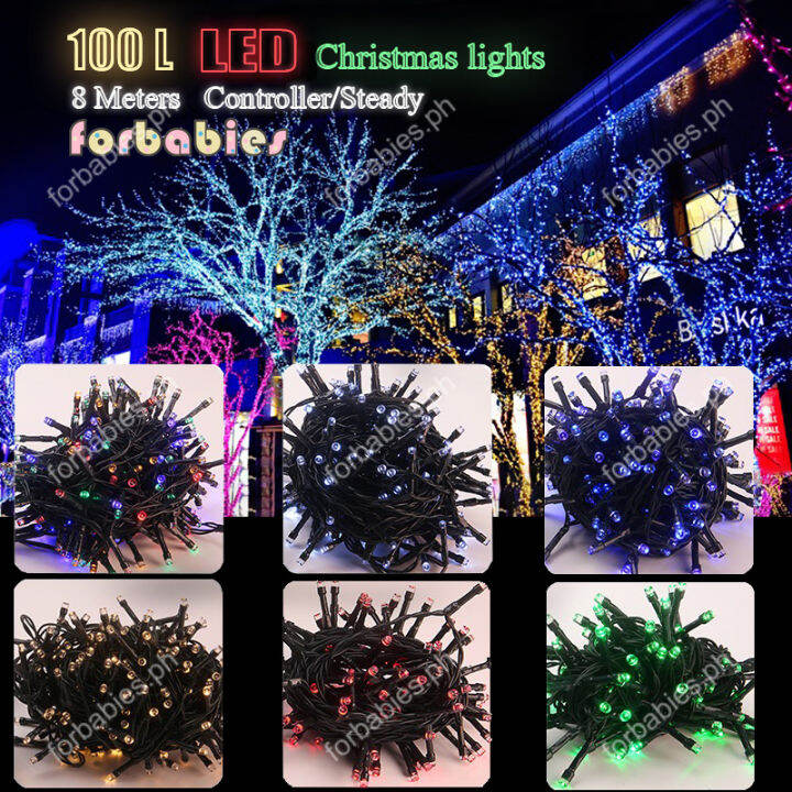 LED Christmas Lights 10meters 100Lights Green Wire with Controller
