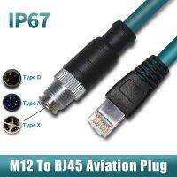 RJ45 to M12 8Pin A-type X-type Coding Connector Double-shielded Drag Chain Network Cable 4Pin D-Code Plug IP67 M12 to RJ45 Cord Cables