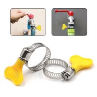 5Pcs 10-38mm Adjustable Yellow Plastic Handle Hand Twist Hose Clamps Worm Driving 201 Stainless steel Pipe Clips For Tube