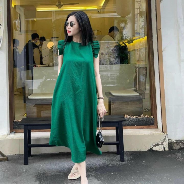 Đầm nữ dáng dài form rộng  Váy suông dài trơn thắt eo vintage VTS   Shopee Việt Nam
