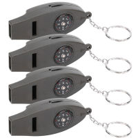 4Pcs Outdoor Survival Whistle แบบพกพา Multifunctional ฉุกเฉินนกหวีดพร้อมเข็มทิศแว่นขยาย