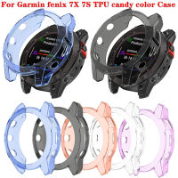 กล่องสีลูกกวาด TPU สำหรับ Garmin Fenix 7X 7S เคสเคสโครงอ่อนใสครึ่งแพ็คกลวงอุปกรณ์เสริมสำหรับนาฬิกาอัจฉริยะเคสป้องกัน