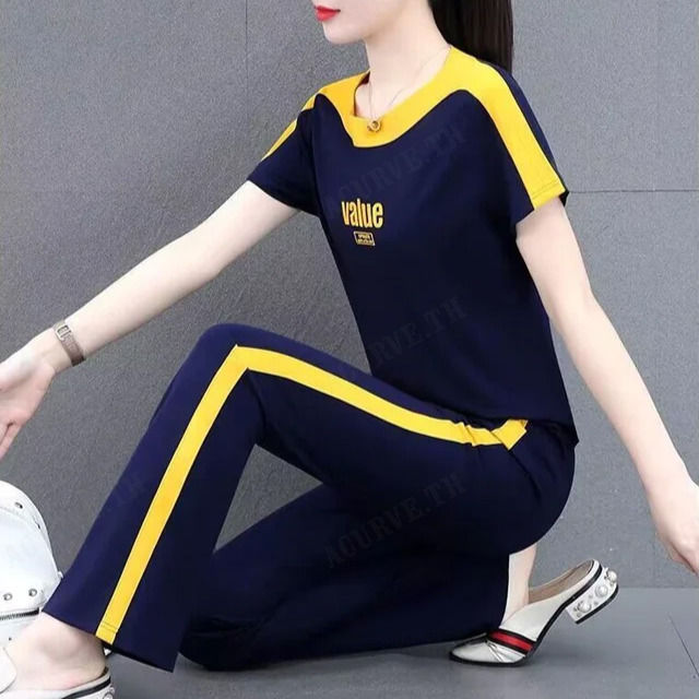 acurve-ชุดเสื้อผ้าสำหรับผู้หญิงขนาดใหญ่ชุดกีฬาสบายๆ-สไตล์เกาหลี-พร้อมกับเสื้อยืดสวยๆ-ที่ทำให้เด่นออกมาในรูปทรงที่โดดเด่น
