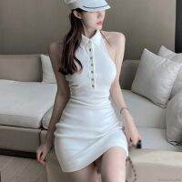 ชุดเดรสสําหรับสตรีเซ็กซี่แขนกุดสีพื้นทรงสลิม Bodycon