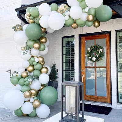 QIFU Green White Gold Balloon Garland Arch Kit Safari Jungle Birthday Party Decor Kids Wedding Birthday Ballon Baby Shower Decor Balloons