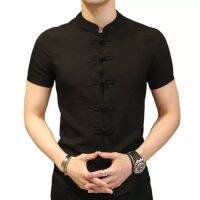 MSP ผู้ชายเสื้อพลัสไซซ์เสื้อลินิน Mens ชุดสตรีทแวร์แขนสั้น Mandarin Collar เสื้อชุดจีนโบราณ5XL