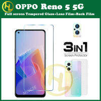 (3in1) สำหรับ OPPO Reno5 5G กระจกเทมเปอร์ฟิล์มป้องกัน + เลนส์กล้องถ่ายรูปฟิล์มป้องกัน + คาร์บอนไฟเบอร์ฟิล์มด้านหลัง Reno 10 9 8 8T 8Z 8Pro 7 6 7Z 7SE 6Z 4Z 5K 5K 4 3 2F/2Z 4G 5G อุปกรณ์ป้องกันหน้าจอ