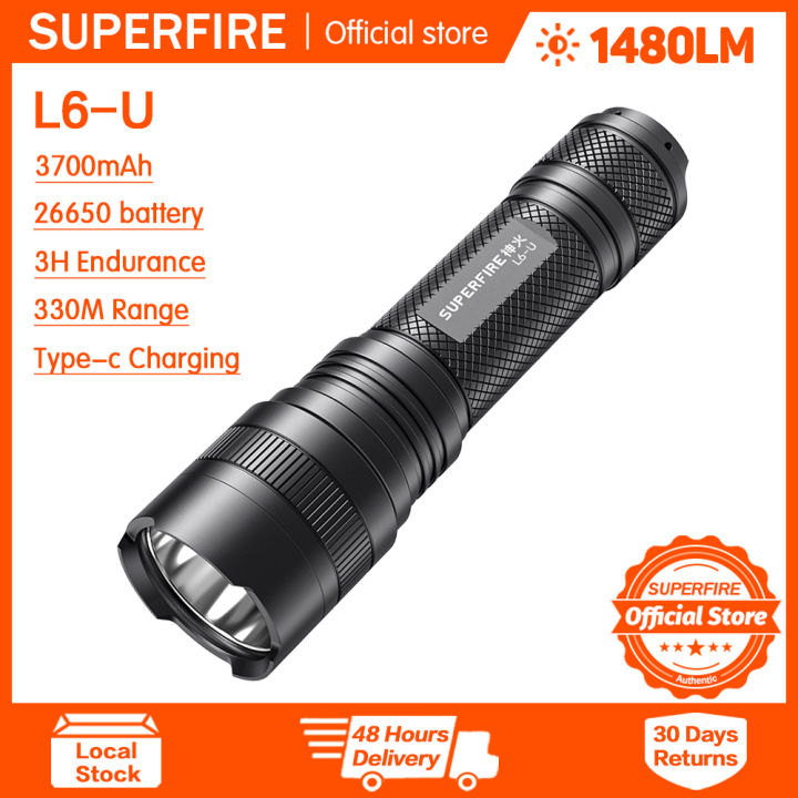 SUPERFIRE Flashlight L6-U Ultra Strong Light Flashlight Rechargeable ...