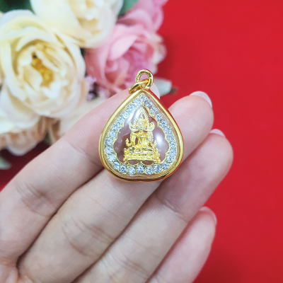 จี้พระพุทธชินราชล้อมเพชร องค์ทอง สีทอง 2.2 x 2.5 cm ค้าขายร่ำรวย ชีวิตรุ่งเรือง มีโชคลาภด้วย ถูกหวย พระเลี่ยมทอง งานสวยพร้อมบูชา