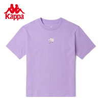 Kappa Kappa เสื้อยืดแขนสั้นสำหรับผู้หญิง,เสื้อกีฬาหัวใจสีพีชลำลองเสื้อยืดแขนสั้นธรรมดาผ้าคอตตอนแขนสามส่วนสีม่วงสำหรับฤดูร้อน