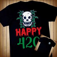 เสื้อยืดอินเทรนด์สำหรับผู้ชาย Happy 420 เสื้อยืดคอกลม Cotton ที่ดีที่สุด