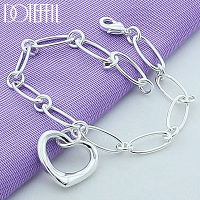 DOTEFFIL 925 Sterling Silver Heart Pendant Bracelet For Woman Charm Wedding Engagement Party Fashion Jewelry