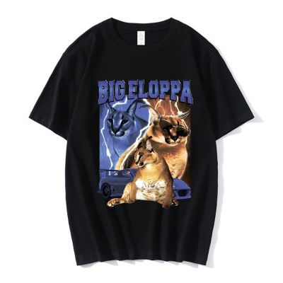 Funny Big Floppa แมวพิมพ์เสื้อยืดคุณภาพสูงสุนทรียศาสตร์แขนสั้นเสื้อยืดขนาดใหญ่ Hip Hop Streetwear คู่
