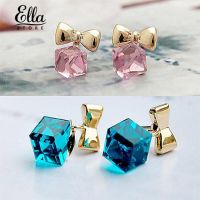 Ellastore lady Shimmer Chic Bowknot Shiny Cube Ear Studs Cute Dangle Earrings