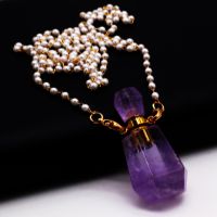 Amethysts Perfume Bottle Necklace Diffuser Gravel Stone Chain for Jewerly 17x38x13mm