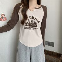 COD DSFDGDFFGHH Retro American large size long sleeved T-shirt Womens show thin design base coat Versatile minority复古美式大码长袖T恤女装显瘦设计感打底衫百搭小众上衣10.20