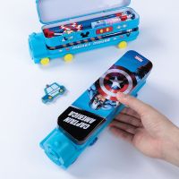 Cartoon Double Decker Train Multifunction Creative Student Iron Pencil Box with Pencil Sharpener