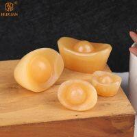 Natural Yellow Jade Ingot Quartz Specimen Healing Yuan Bao Home Crystal Modern