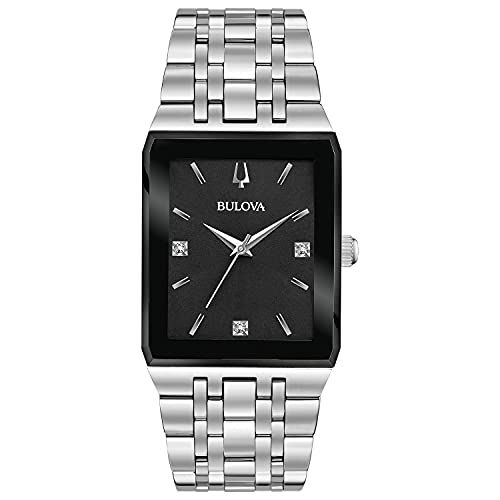 Bulova Men's Modern Quadra Stainless Steel 3-Hand Quartz Watch, Diamond ...