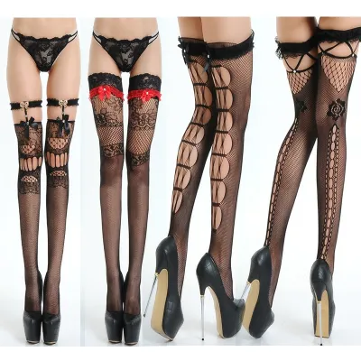 【CC】❄  Top Stay Up Thigh Stockings for Ladies Hosiery Hollow Out Mesh Nets Female Fishnet