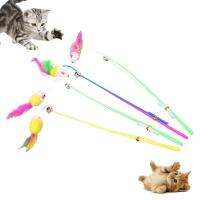 Pet Cat Teaser Cute Mouse Shape Feather Bell Stick Fishing Rod Interactive Toy Stick for Cats Toys