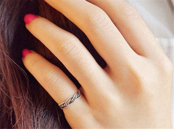 bijoux-ปรับได้แหวนบิดสีเครื่องเงินแนวย้อนยุคแบบโบฮีเมียนสำหรับผู้หญิงแหวนหมั้นแบบโบราณนิ้วมือ