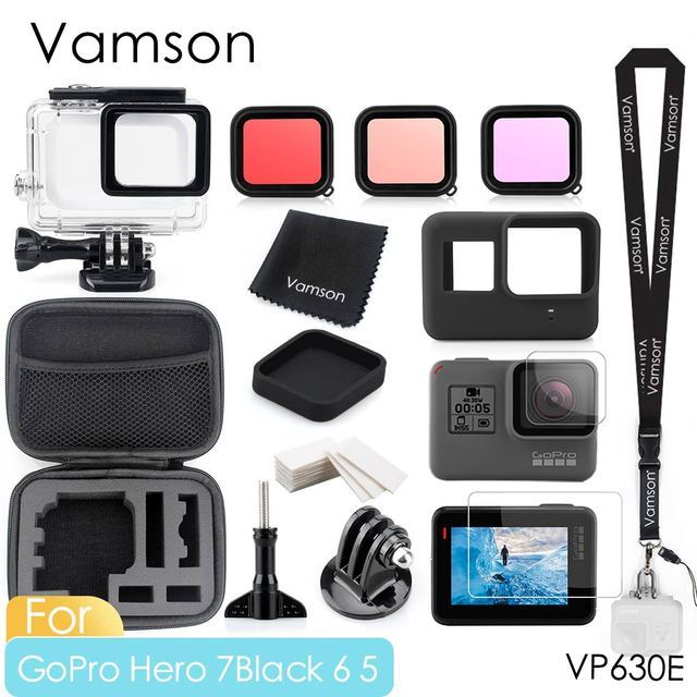 vamson-เคสป้องกันสำหรับ-gopro-hero-7-6-5สีดำกันน้ำชุดอุปกรณ์เสริม60ม-สำหรับดำน้ำสำหรับ-go-pro-vp630กล้อง7-6-5