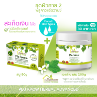 บ้านหมอละออง ชุดผิวกาย 2 แพ็กรวม 2 ชิ้น สบู่พลูคาว 90g คู่ บาล์มพลูคาว 100g ฟรีค่าส่ง 30 บาทแรก สบู่และบาล์มสมุนไพรพลูคาวแอ๊ดวานซ์ Plu Kaow Herbal Advanced Soap &amp; Balm ผิวแห้ง สะเก็ดเงิน รอยน้ำเหลืองเสีย ใช้ได้ ได้รับเลขทะเบียนการผลิตตามกฎหมาย