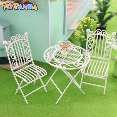 European Style Miniature Metal White Table Chair For 1/12 Dolls House Room Garden Furniture Furniture Protectors Replacement Parts Furniture Protector