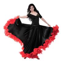 Woman Girls Belly Spanish Flamenco Dance Satin Skirt Maroon Black 180 360 540 720 Degree Circle Big Skirt Bullfighting Dance Costume