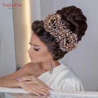 YouLaPan HP407 Gold Bridal Headband Crystal Tiara Bridal Headpiece Banquet Jewelry Boho Wedding Hair Accessories for Bride Crown