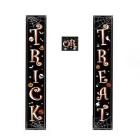 1คู่ฮาโลวีนประตูสำหรับแบนเนอร์ Trick หรือ Treat Couplet แขวนผนัง Decor Porch ประตู Props สำหรับเทศกาล Party Putti