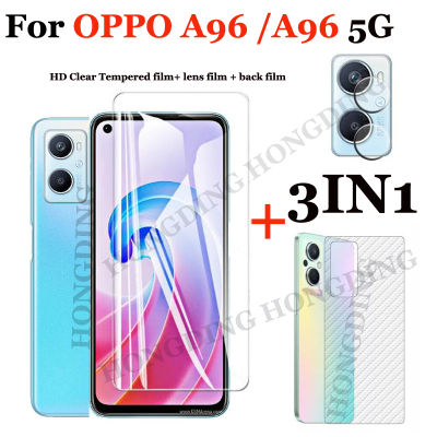 >> ใหม่ <3in1กระจกนิรภัยใสสำหรับ OPPO A96/A96 5G ฟิล์มกระจกนิรภัย + ฟิล์มด้านหลัง + ฟิล์มเลนส์กล้อง