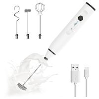 Handheld Electric Whisk Egg Beater Milk Frother Whisk Egg Beater USB Rechargeable Coffee Blender Household Milk Shaker Mixer Foamer White