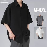 ♈✢ ganzha3965 เสื้อเชิ้ตแขนสั้น แบบบาง ขนาดใหญ่ แบบเรียบง่าย สําหรับผู้ชาย ไซซ์ M - 8XL