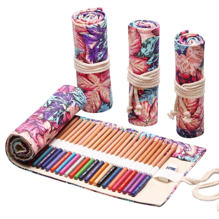 zhuwnana-ผ้าที่มีสีสัน-กล่องใส่ดินสอ-ที่จัดระเบียบเครื่องเขียน-ผ้าใบแคนวาส-ม่านม้วนปากกา-ของใหม่-12-24-36-48-72รู-กระเป๋าใส่ดินสอ-อุปกรณ์การเรียนสำหรับนักเรียน