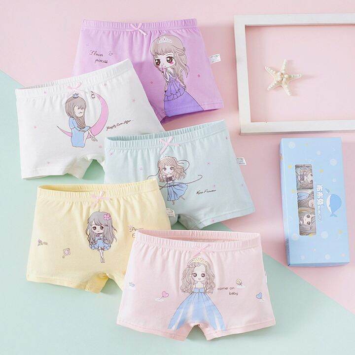 5pcs-ผ้าฝ้ายชุดชั้นในสำหรับเด็ก-soft-girls-กางเกงน่ารักเจ้าหญิง-breathable-บ็อกเซอร์นักศึกษากางเกง