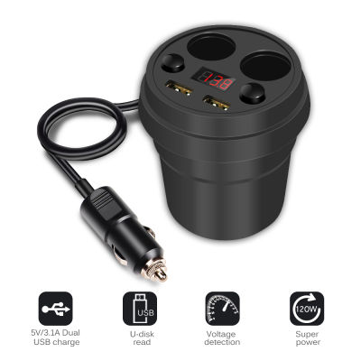 Lighter Adapter Socket Lighter Splitter Dual USB Car Charger 12-24V With Volmeter Current Display 2 Port 120W 5V 3.1A
