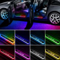 Wiring-Free LED Car Door Sill Lights RGB Car Pedal Pathway Light USB Wireless Neon Car Door Welcome Courtesy Decorative Lights