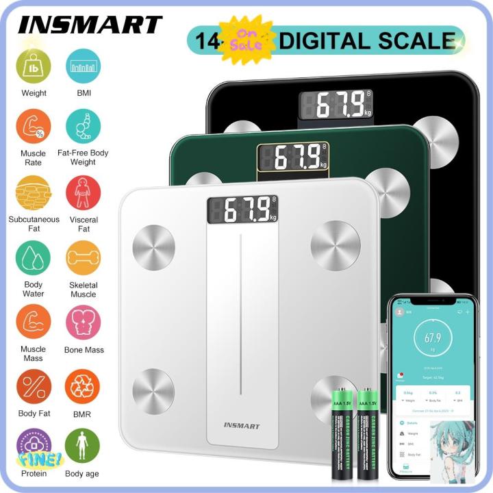 Bluetooth Smart Body Fat Scale with iOS and Android App, Including Weight,  BMI, Body Fat, Muscle Mass, Water Weight, and Bone Mass, etc.