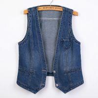 【HOT】۞㍿∈ Large Size V-Neck Denim Vests Single-Breasted Jean Sleeveless Jacket Loose Waistcoat S-6XL