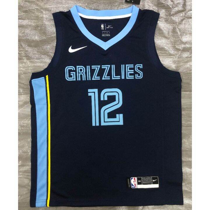 top-quality-เสื้อบาสเกตบอลเอ็นบีเอ-กดร้อน-nba-jersey-memphis-grizzlies-no-12-ja-morant-blue-basketball-jersey