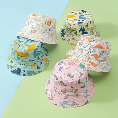 หมวกทรงสูงเบบี้พิมพ์ลายการ์ตูนฤดูร้อนพร้อมสายรัดเด็กทารกเด็กวัยหัดเดินน่ารัก2-4Y หมวกปานามาเด็กหญิงเด็กชายหมวกกันแดดกลางแจ้ง