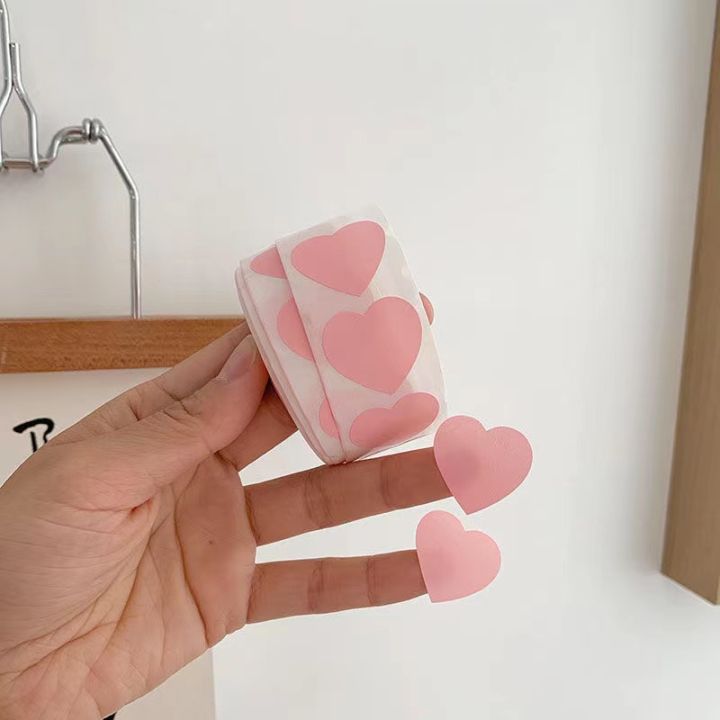 steve-500pcs-colored-self-adhesive-heart-shaped-sticker-tape-label-sealing-sticker