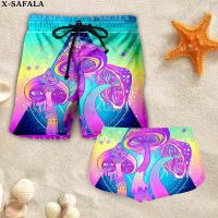 Couple Matching Psychedelic Mushroom Trippy Shorts 3d Shorts Women Men Elastic Waist Shorts Summer Couple Beach Shorts-10