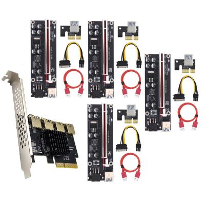 PCIE 4X to 4 Port USB 3.0 PCI-E Riser 4X To16X Expansion Card with PCIE 1 to 4 Riser VER009S PLUS PCI Express Card Set