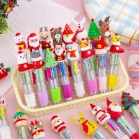 [สินค้าคริสมาสต์] เครื่องเขียนสำนักงานโรงเรียนปากกาหมึกเจลซานตาคลอสการ์ตูน4ปากกาลูกลื่นสีแบบกดสไตล์ต้นคริสต์มาส