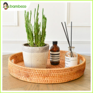 Khay trà có tay cầm hình tròn Bambooo Eco khay đựng mỹ phẩm mây tre đan