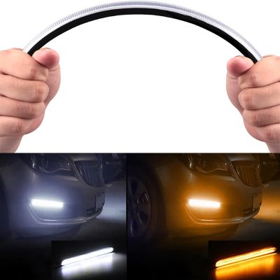 2pcs Car LED DRL Daytime Running Light Waterproof Flexible 12V Decorative Sequential Headlight Turn Signal Yellow Flow Day Light