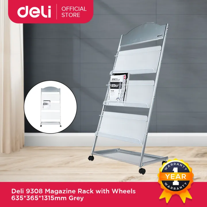 Deli 9308 Magazine Rack With Wheels 635*365*1315mm Grey | Lazada PH